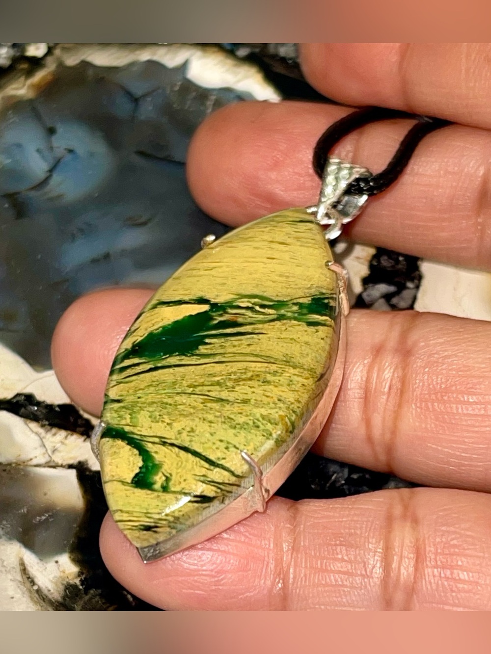 Rainbow Calsilica Pendant 2 1/4”